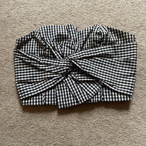Black and White Gingham Strapless Top